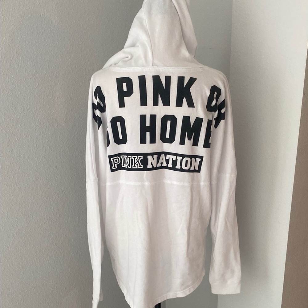 Victorias Secret PINK Go Pink or Go Home Hooded White Sweatshirt